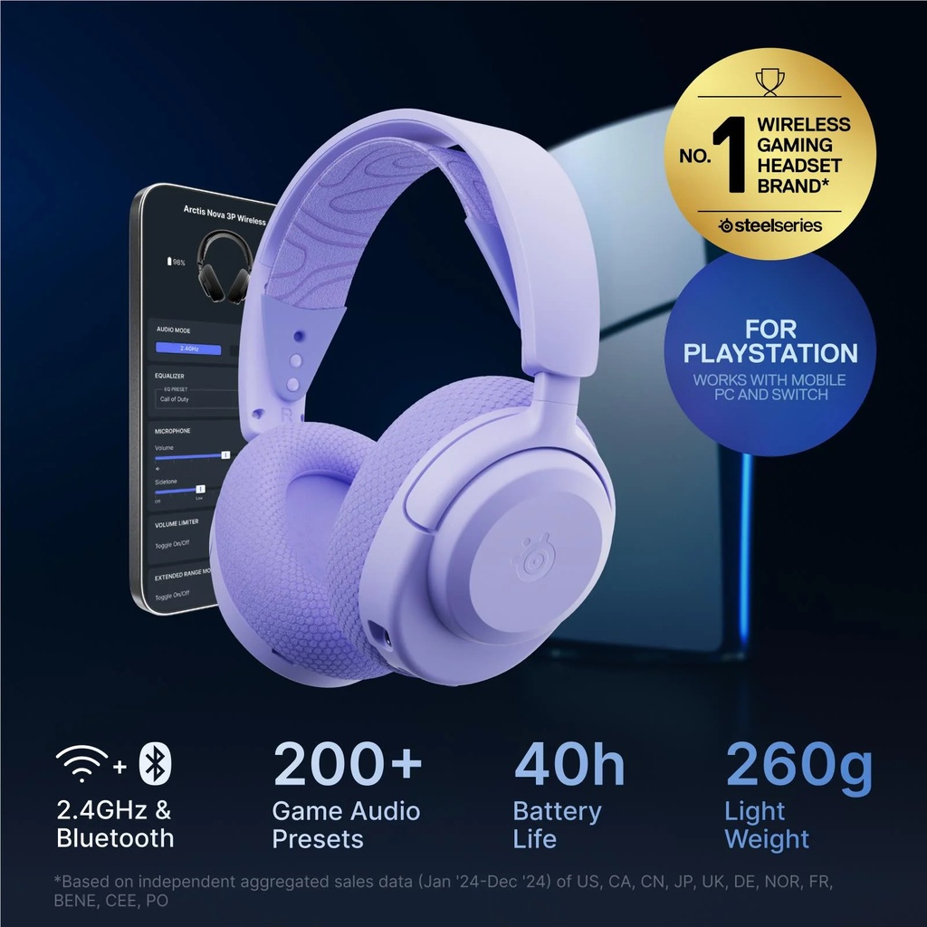 SteelSeries Arctis Nova 3PW Lavender Wireless Headset