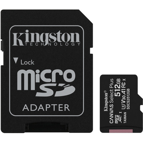 Kingston 512GB microSDHX Canvas Select Plus CL10 UHS-I Card + SD Adapter