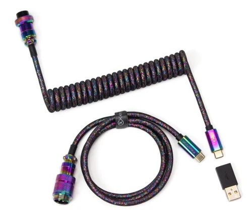 Keychron Coiled Aviator Cable-Straight Rainbow Palted black